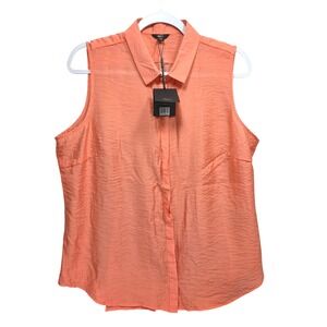 New Milano Peach Bud Button Down Shirt Top Large Textured Collared Sleeveless‎